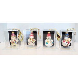 VTG Designers Studio CHRISTMAS SNOWMAN Hand Crafted Glass Ornaments LOT OF 4